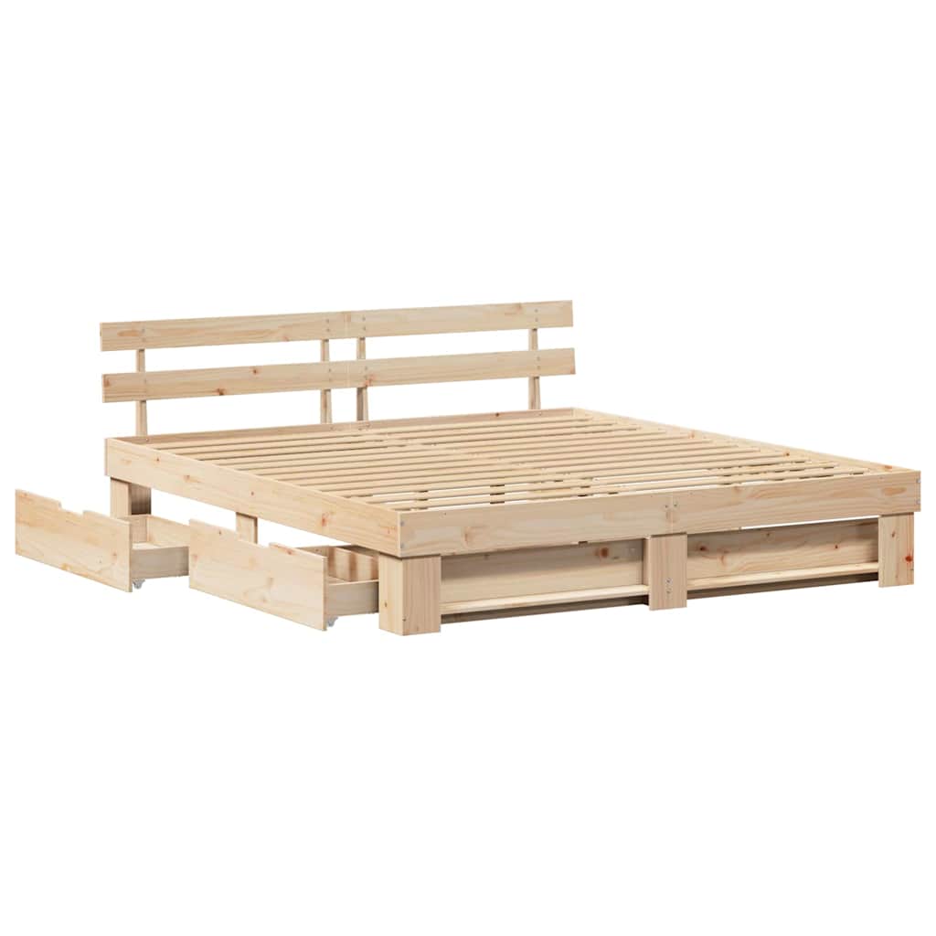 Bedframe met hoofdeinde Bruin 200 x 200 cm Massief grenenhout is nu te koop bij PeponiXL, paradijselijk wonen!