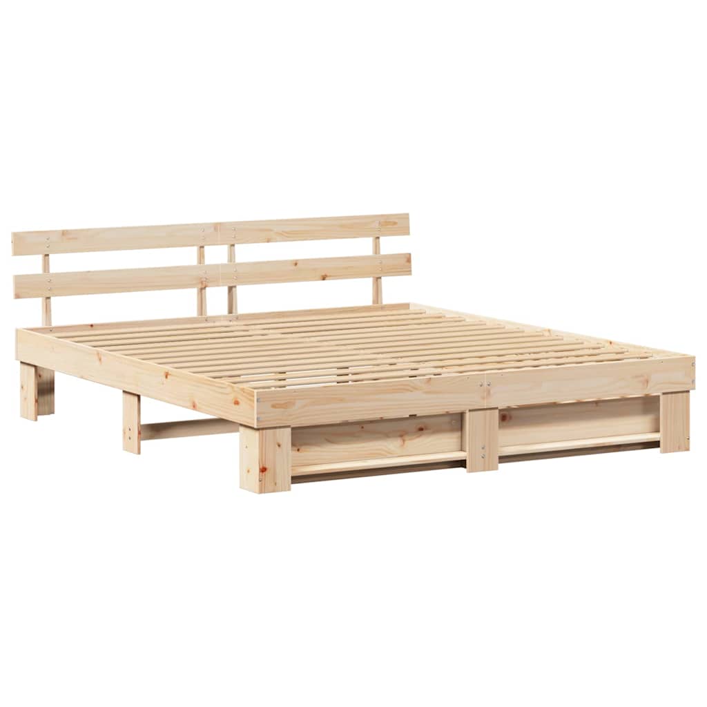Bedframe met hoofdeinde Bruin 200 x 200 cm Massief grenenhout is nu te koop bij PeponiXL, paradijselijk wonen!