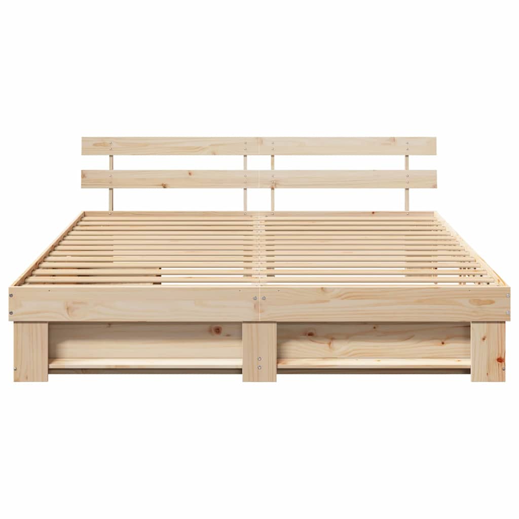 Bedframe met hoofdeinde Bruin 200 x 200 cm Massief grenenhout is nu te koop bij PeponiXL, paradijselijk wonen!