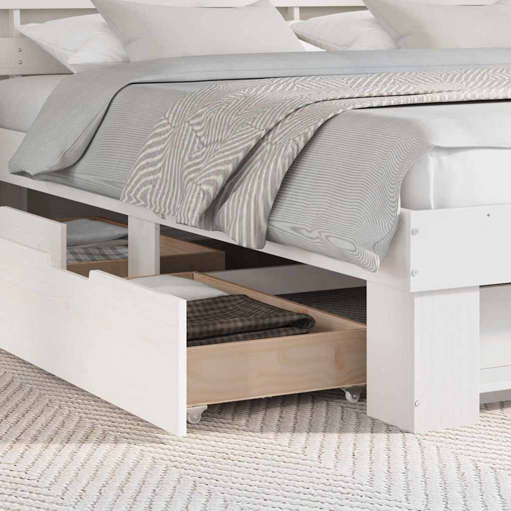 Bedframe met hoofdeinde Wit 200 x 200 cm Massief grenenhout is nu te koop bij PeponiXL, paradijselijk wonen!