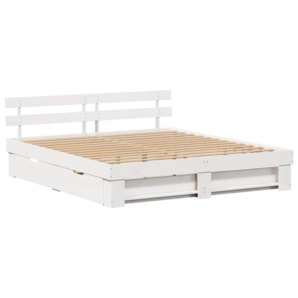 Bedframe met hoofdeinde Wit 200 x 200 cm Massief grenenhout is nu te koop bij PeponiXL, paradijselijk wonen!