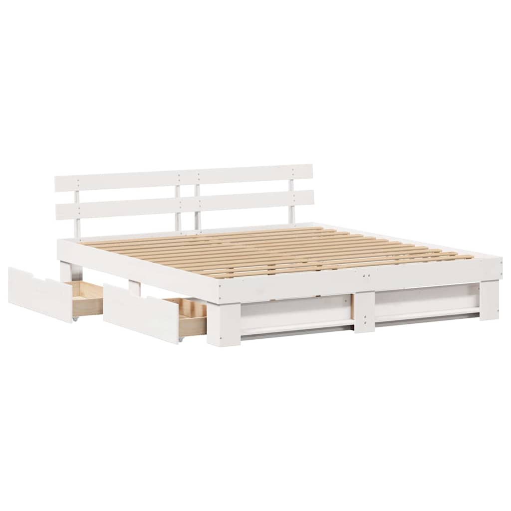 Bedframe met hoofdeinde Wit 200 x 200 cm Massief grenenhout is nu te koop bij PeponiXL, paradijselijk wonen!