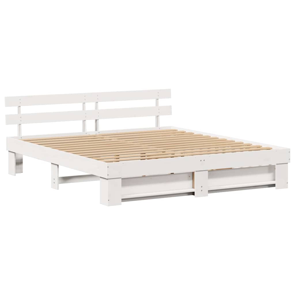 Bedframe met hoofdeinde Wit 200 x 200 cm Massief grenenhout is nu te koop bij PeponiXL, paradijselijk wonen!