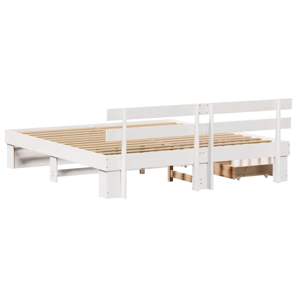 Bedframe met hoofdeinde Wit 200 x 200 cm Massief grenenhout is nu te koop bij PeponiXL, paradijselijk wonen!