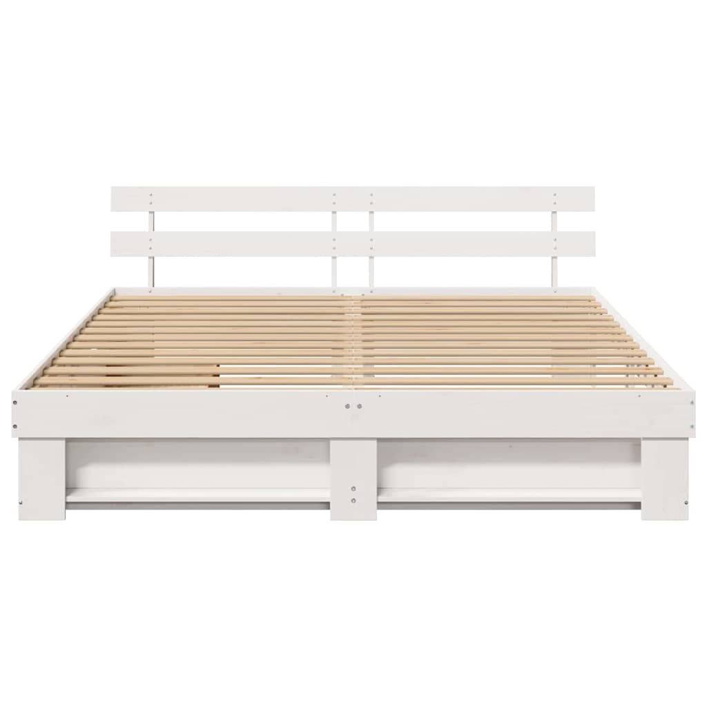 Bedframe met hoofdeinde Wit 200 x 200 cm Massief grenenhout is nu te koop bij PeponiXL, paradijselijk wonen!