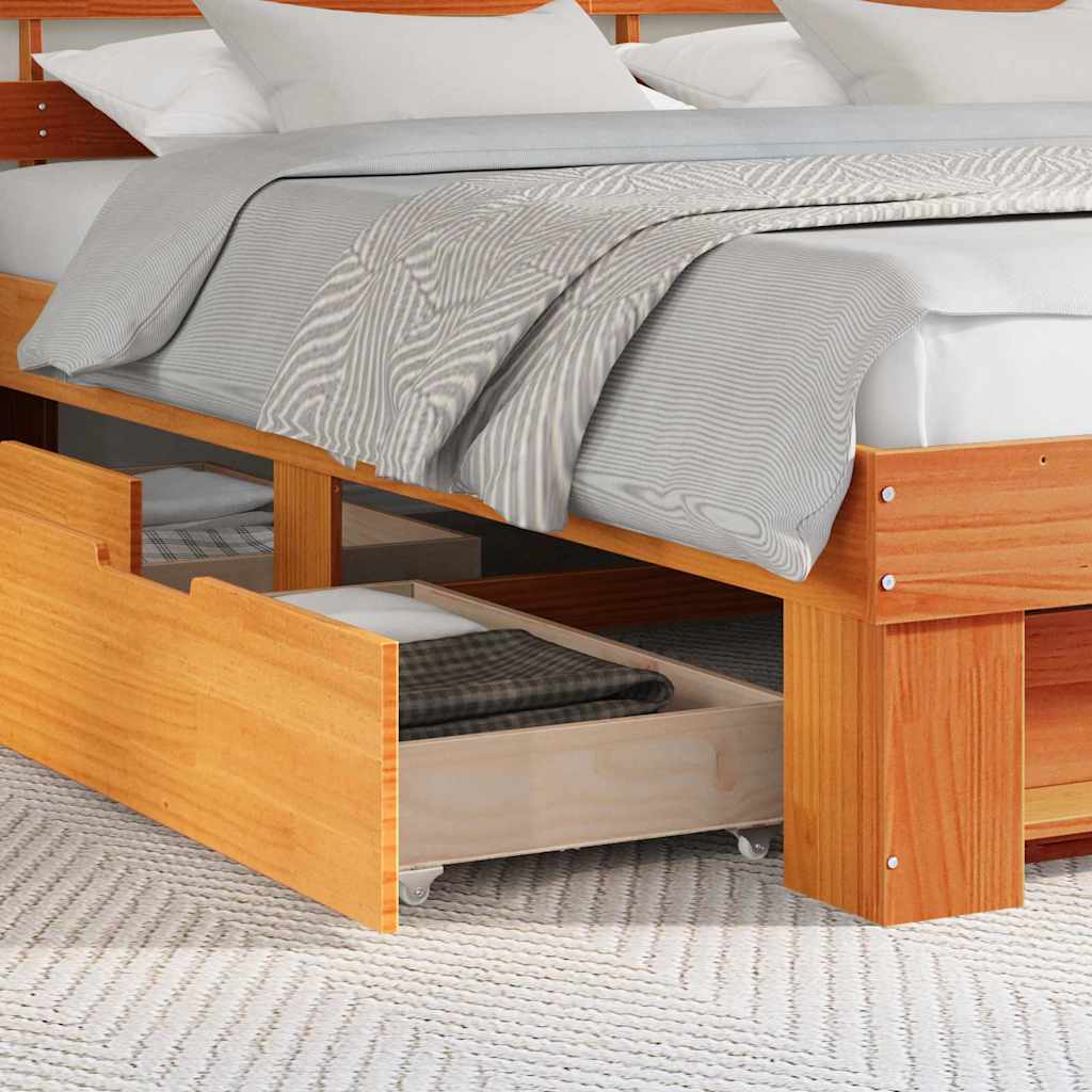Bedframe met lade Wasbruin 200 x 200 cm Massief grenenhout is nu te koop bij PeponiXL, paradijselijk wonen!