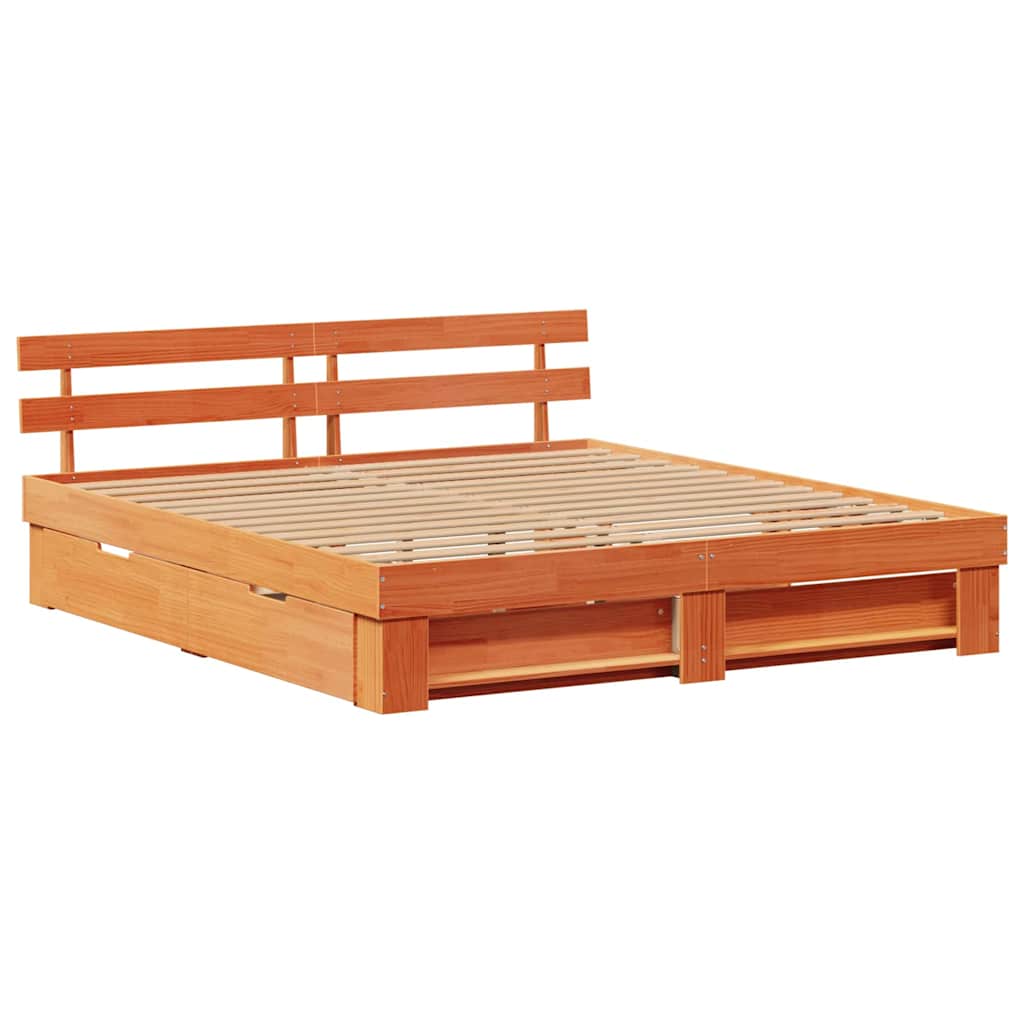 Bedframe met lade Wasbruin 200 x 200 cm Massief grenenhout is nu te koop bij PeponiXL, paradijselijk wonen!