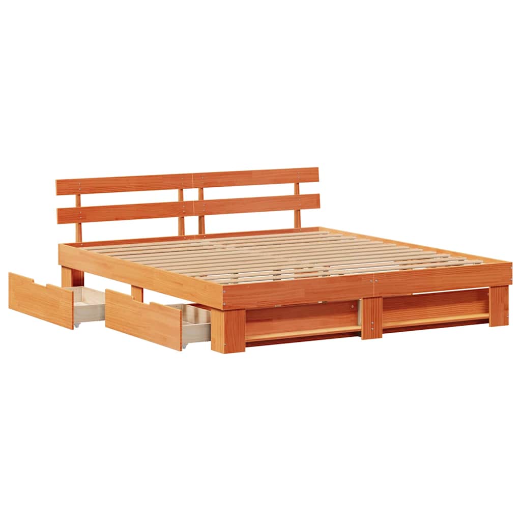 Bedframe met lade Wasbruin 200 x 200 cm Massief grenenhout is nu te koop bij PeponiXL, paradijselijk wonen!