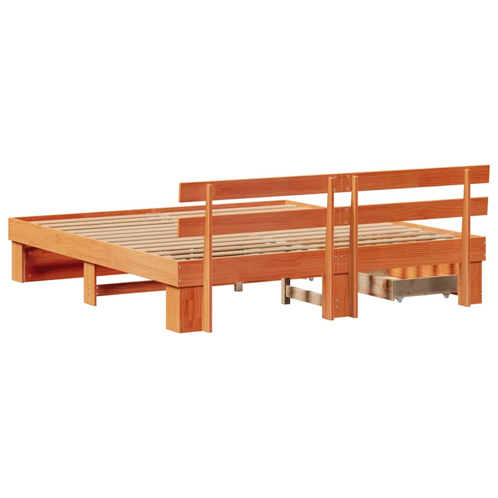 Bedframe met lade Wasbruin 200 x 200 cm Massief grenenhout is nu te koop bij PeponiXL, paradijselijk wonen!