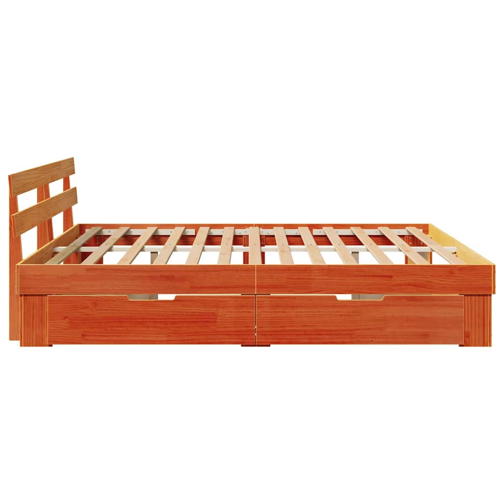 Bedframe met lade Wasbruin 200 x 200 cm Massief grenenhout is nu te koop bij PeponiXL, paradijselijk wonen!