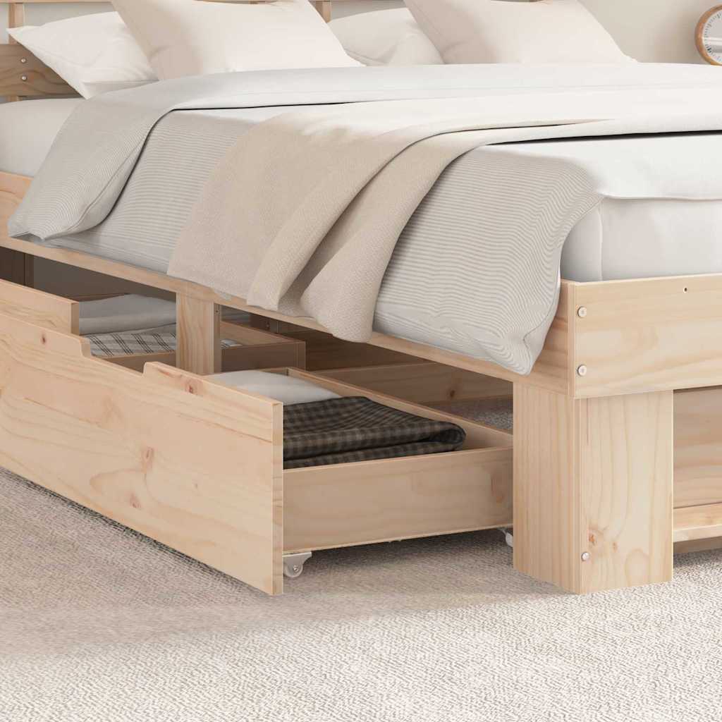 Bedframe met hoofdeinde Bruin 150 x 200 cm Massief grenenhout is nu te koop bij PeponiXL, paradijselijk wonen!