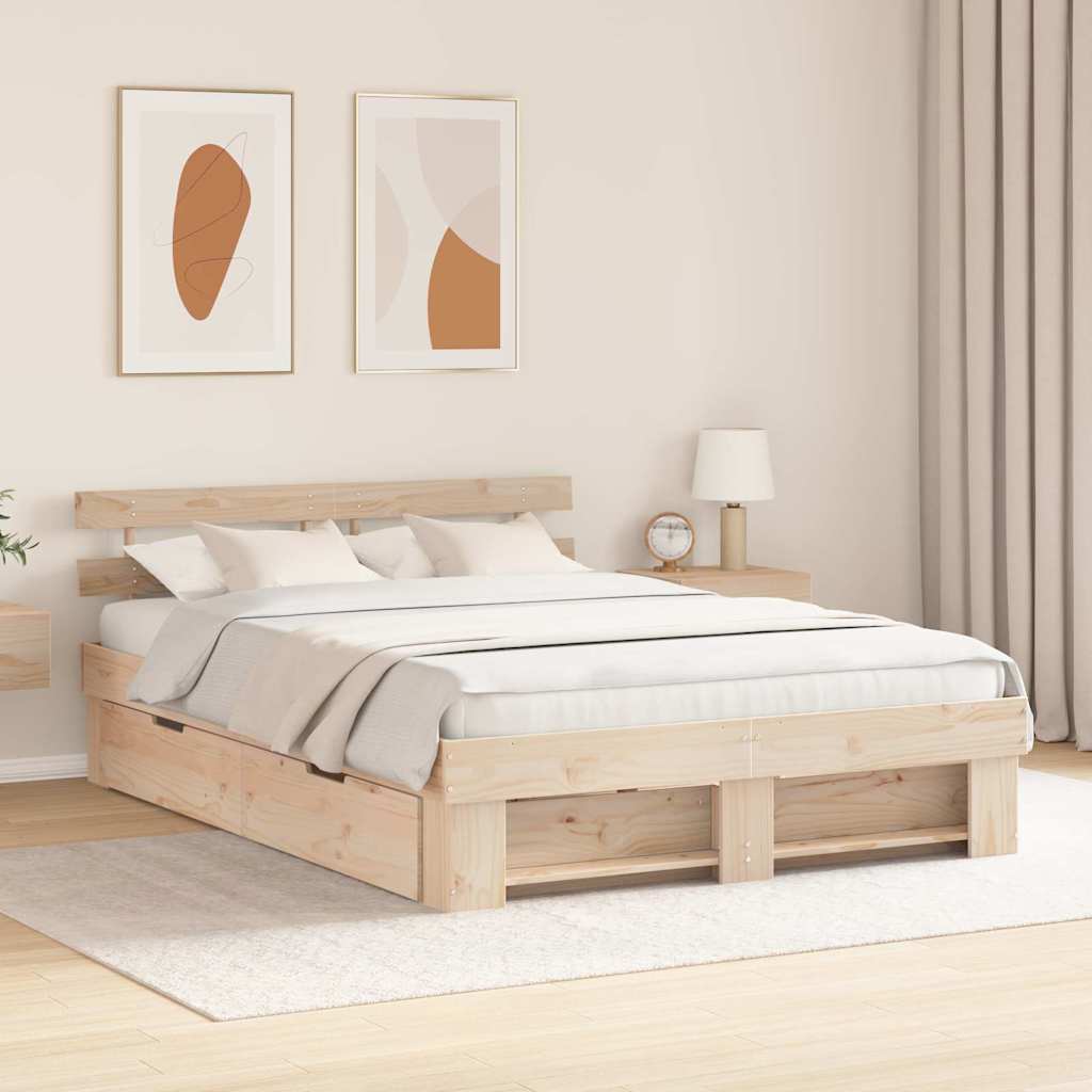 Bedframe met hoofdeinde Bruin 150 x 200 cm Massief grenenhout is nu te koop bij PeponiXL, paradijselijk wonen!