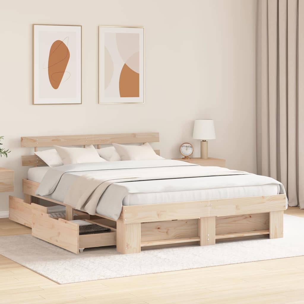 Bedframe met hoofdeinde Bruin 150 x 200 cm Massief grenenhout is nu te koop bij PeponiXL, paradijselijk wonen!