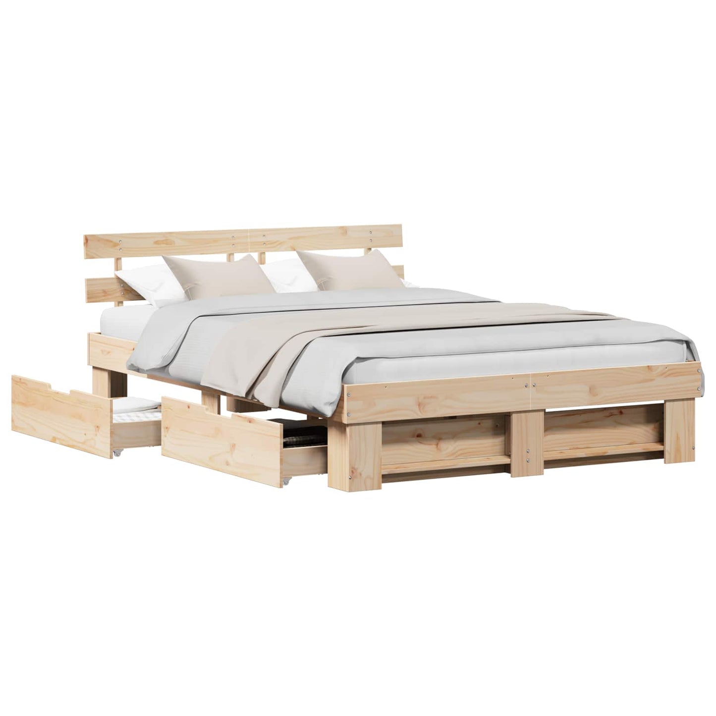 Bedframe met hoofdeinde Bruin 150 x 200 cm Massief grenenhout is nu te koop bij PeponiXL, paradijselijk wonen!