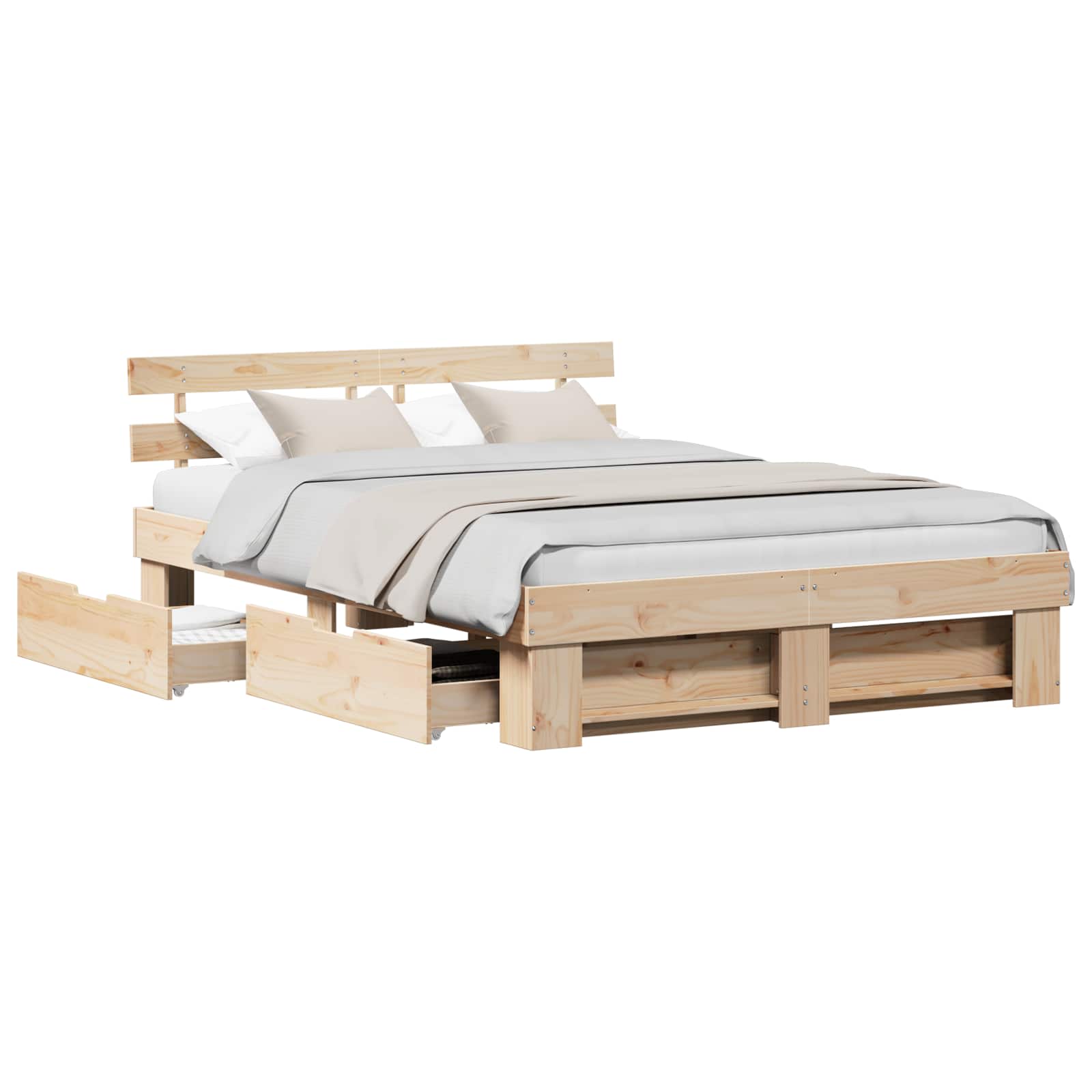 Bedframe met hoofdeinde Bruin 150 x 200 cm Massief grenenhout is nu te koop bij PeponiXL, paradijselijk wonen!