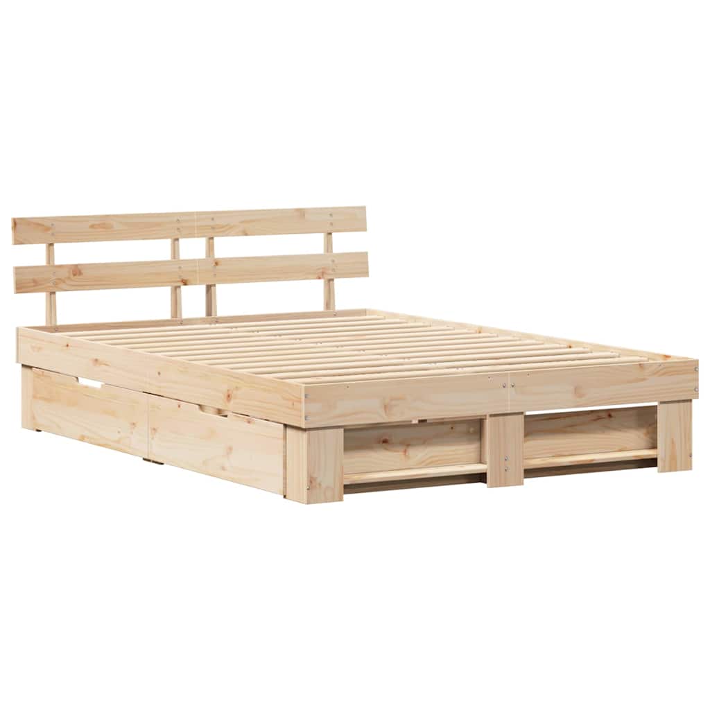 Bedframe met hoofdeinde Bruin 150 x 200 cm Massief grenenhout is nu te koop bij PeponiXL, paradijselijk wonen!