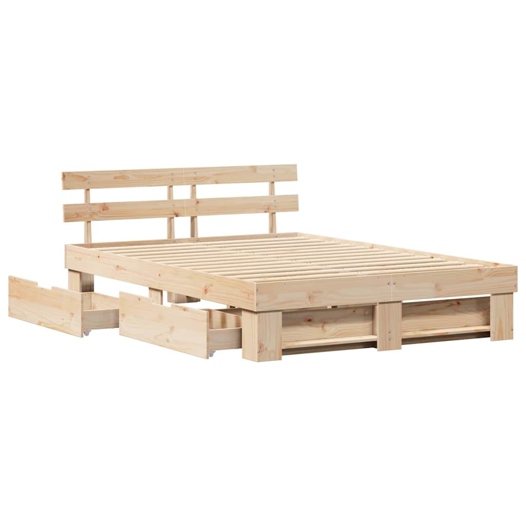 Bedframe met hoofdeinde Bruin 150 x 200 cm Massief grenenhout is nu te koop bij PeponiXL, paradijselijk wonen!