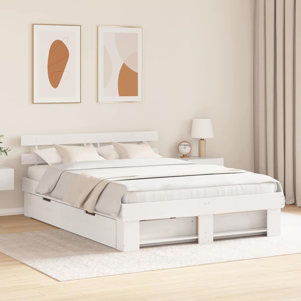 Bedframe met hoofdeinde Wit 150 x 200 cm Massief grenenhout is nu te koop bij PeponiXL, paradijselijk wonen!