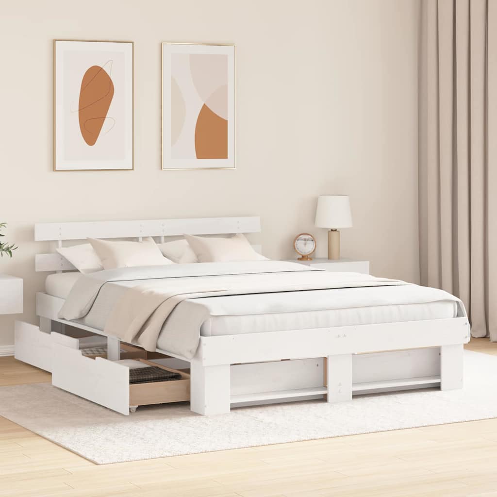 Bedframe met hoofdeinde Wit 150 x 200 cm Massief grenenhout is nu te koop bij PeponiXL, paradijselijk wonen!