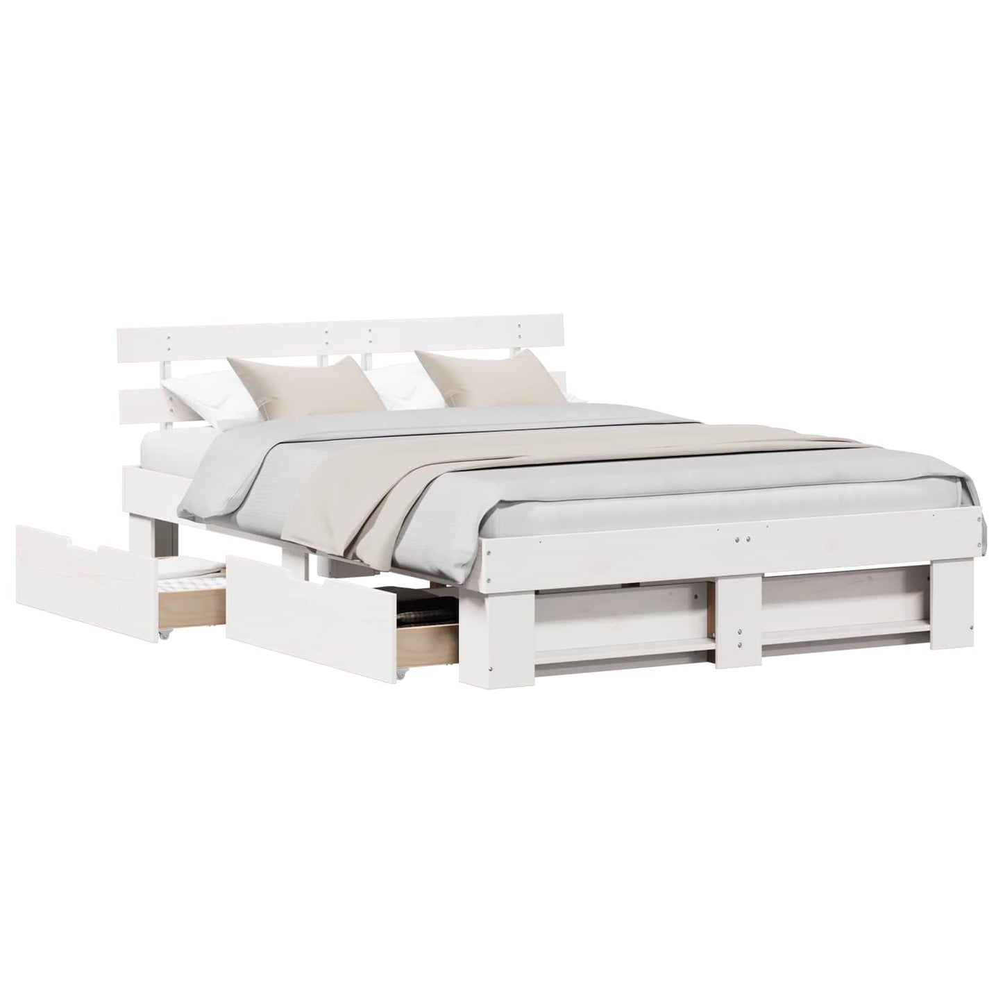 Bedframe met hoofdeinde Wit 150 x 200 cm Massief grenenhout is nu te koop bij PeponiXL, paradijselijk wonen!
