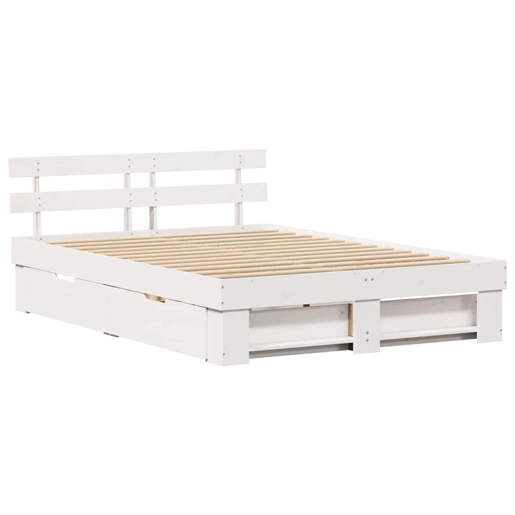 Bedframe met hoofdeinde Wit 150 x 200 cm Massief grenenhout is nu te koop bij PeponiXL, paradijselijk wonen!