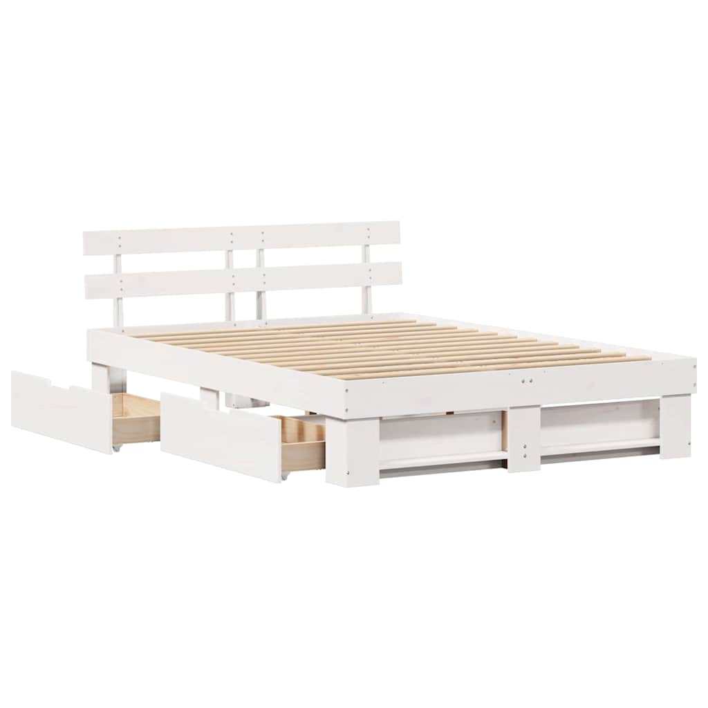 Bedframe met hoofdeinde Wit 150 x 200 cm Massief grenenhout is nu te koop bij PeponiXL, paradijselijk wonen!