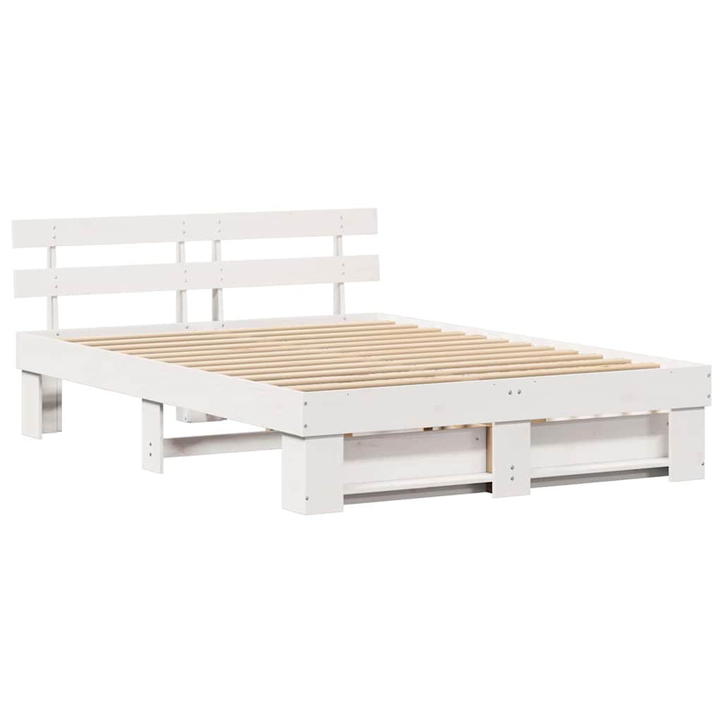 Bedframe met hoofdeinde Wit 150 x 200 cm Massief grenenhout is nu te koop bij PeponiXL, paradijselijk wonen!