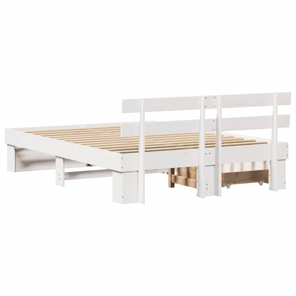 Bedframe met hoofdeinde Wit 150 x 200 cm Massief grenenhout is nu te koop bij PeponiXL, paradijselijk wonen!