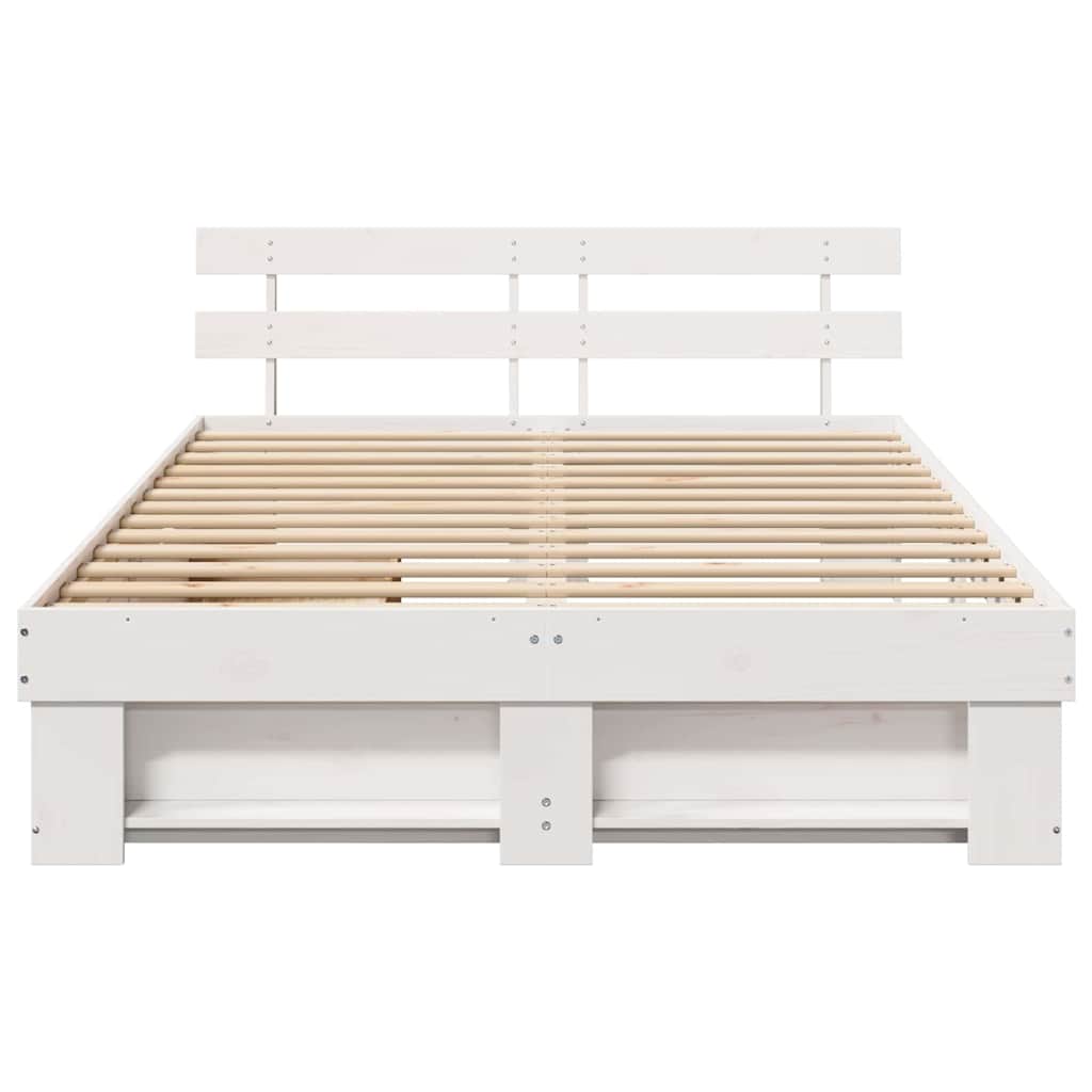 Bedframe met hoofdeinde Wit 150 x 200 cm Massief grenenhout is nu te koop bij PeponiXL, paradijselijk wonen!