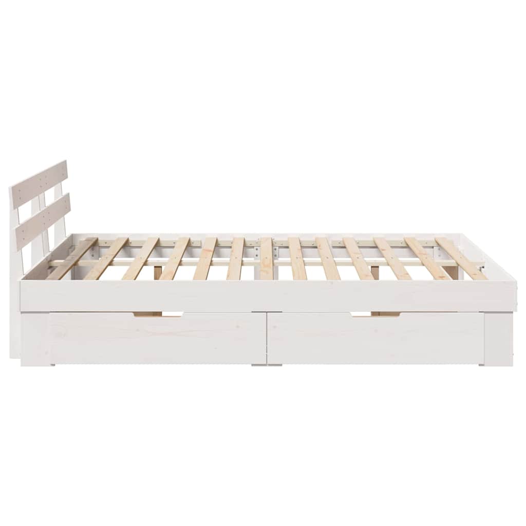 Bedframe met hoofdeinde Wit 150 x 200 cm Massief grenenhout is nu te koop bij PeponiXL, paradijselijk wonen!