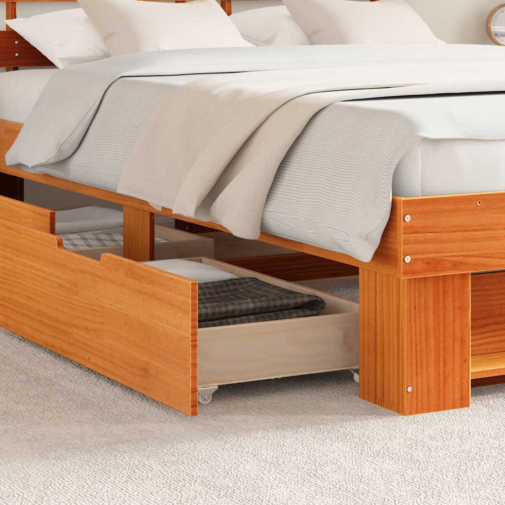 Bedframe met lade Wasbruin 150 x 200 cm Massief grenenhout is nu te koop bij PeponiXL, paradijselijk wonen!