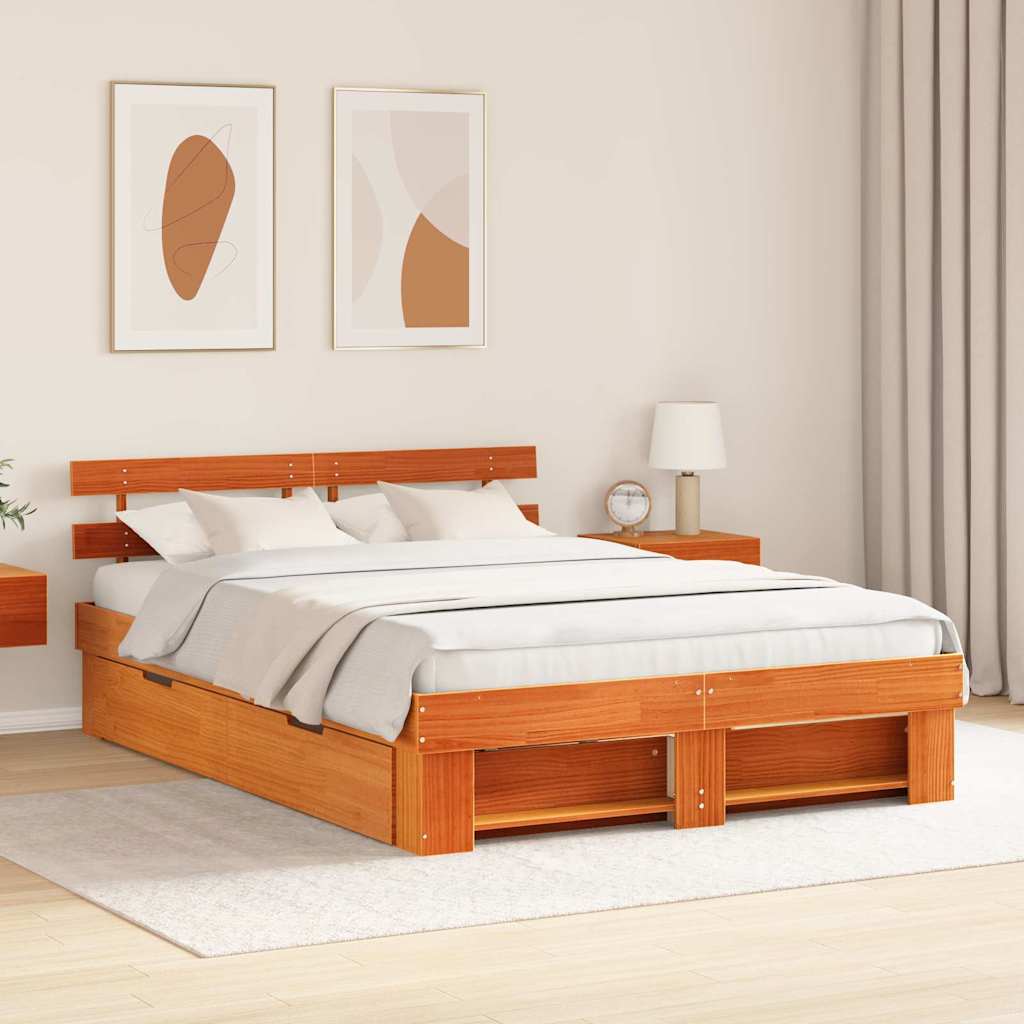 Bedframe met lade Wasbruin 150 x 200 cm Massief grenenhout is nu te koop bij PeponiXL, paradijselijk wonen!