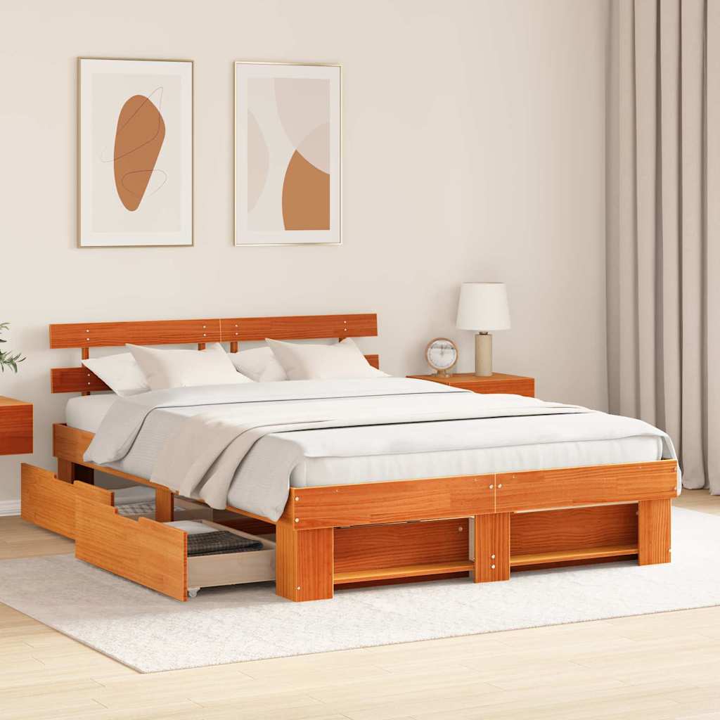 Bedframe met lade Wasbruin 150 x 200 cm Massief grenenhout is nu te koop bij PeponiXL, paradijselijk wonen!