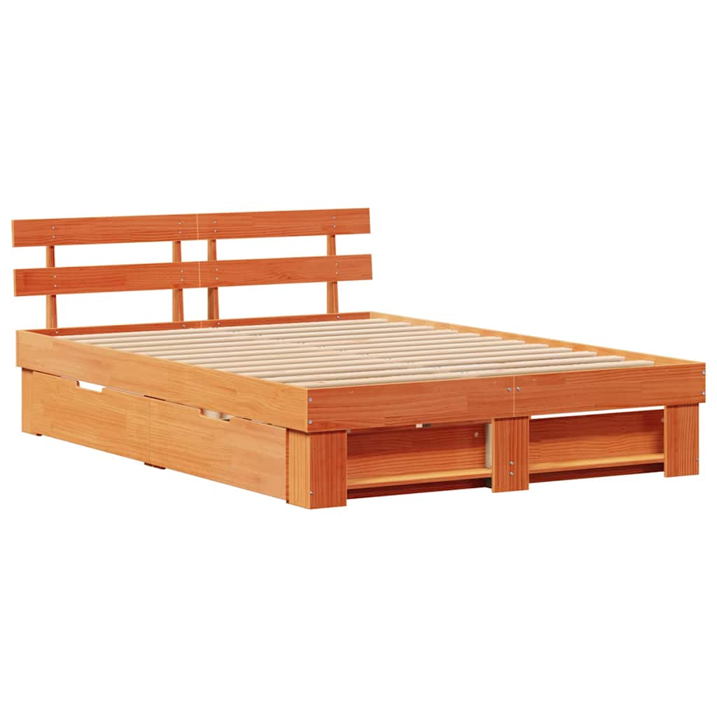 Bedframe met lade Wasbruin 150 x 200 cm Massief grenenhout is nu te koop bij PeponiXL, paradijselijk wonen!