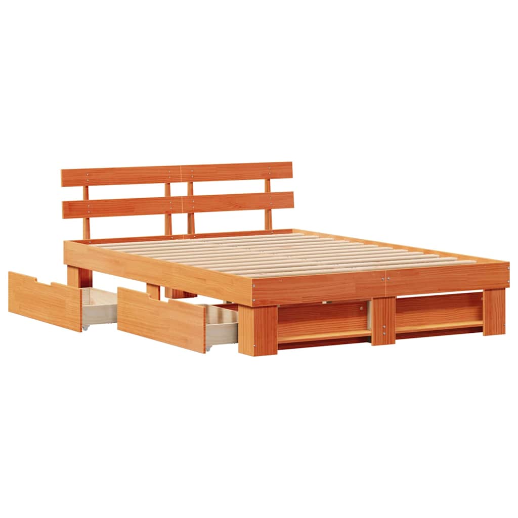 Bedframe met lade Wasbruin 150 x 200 cm Massief grenenhout is nu te koop bij PeponiXL, paradijselijk wonen!