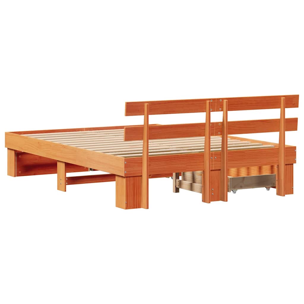 Bedframe met lade Wasbruin 150 x 200 cm Massief grenenhout is nu te koop bij PeponiXL, paradijselijk wonen!