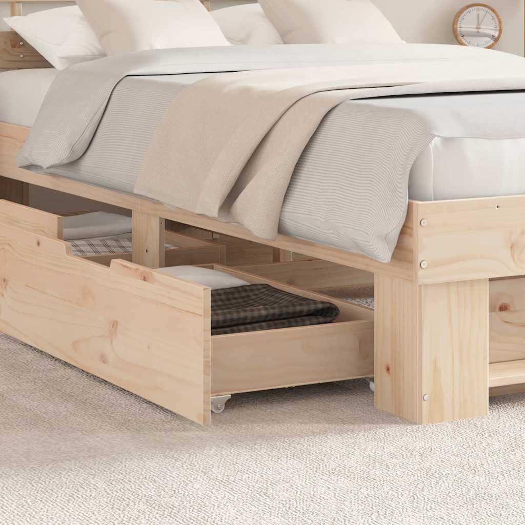 Bedframe met hoofdeinde Bruin 135 x 190 cm Massief grenenhout is nu te koop bij PeponiXL, paradijselijk wonen!