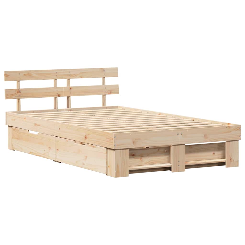 Bedframe met hoofdeinde Bruin 135 x 190 cm Massief grenenhout is nu te koop bij PeponiXL, paradijselijk wonen!