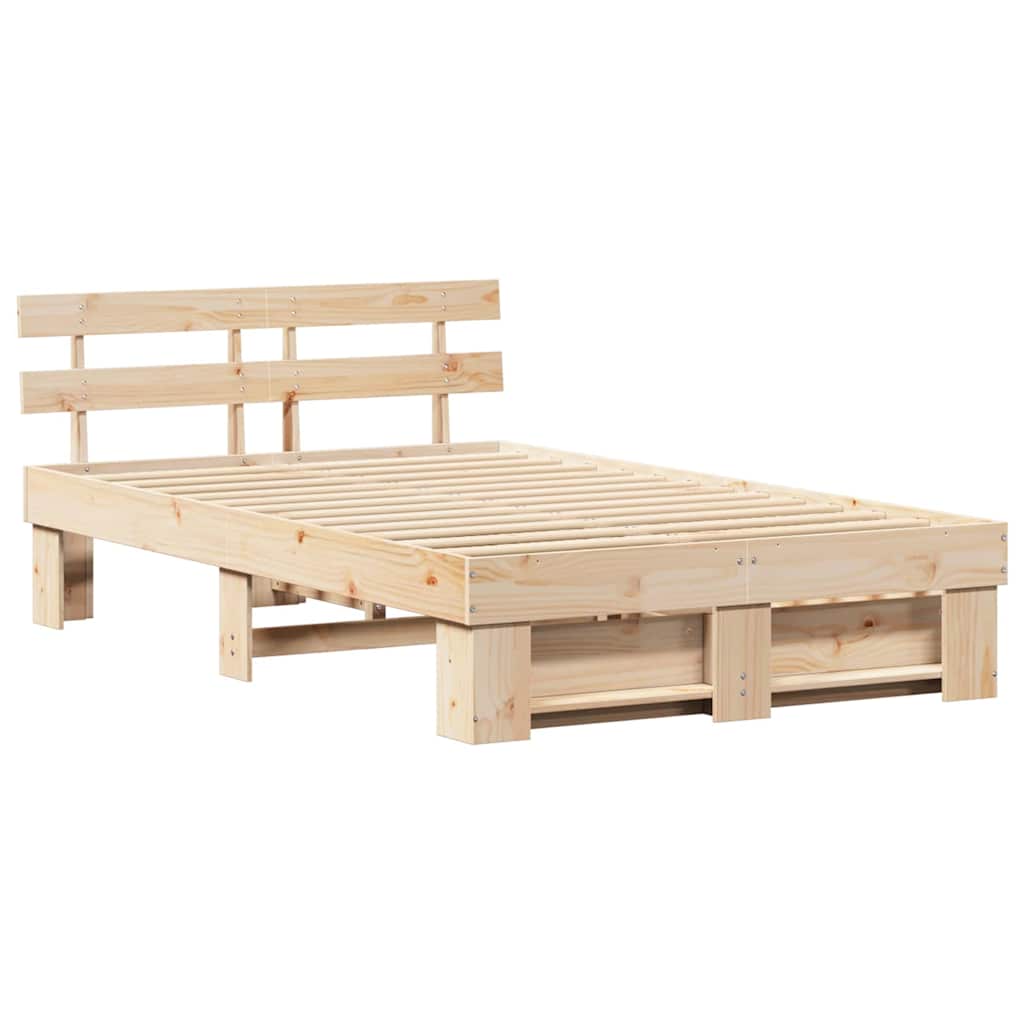 Bedframe met hoofdeinde Bruin 135 x 190 cm Massief grenenhout is nu te koop bij PeponiXL, paradijselijk wonen!