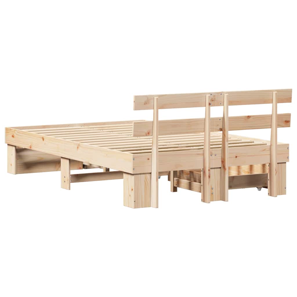 Bedframe met hoofdeinde Bruin 135 x 190 cm Massief grenenhout is nu te koop bij PeponiXL, paradijselijk wonen!