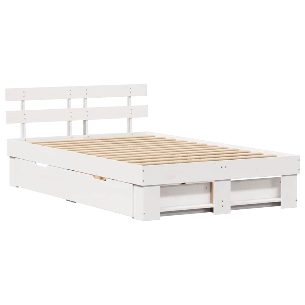 Bedframe met hoofdeinde Wit 135 x 190 cm Massief grenenhout is nu te koop bij PeponiXL, paradijselijk wonen!