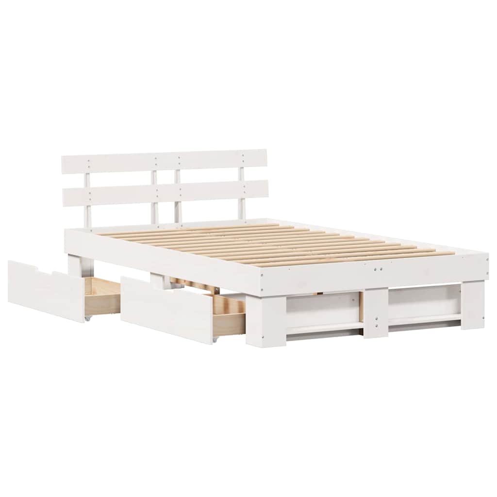 Bedframe met hoofdeinde Wit 135 x 190 cm Massief grenenhout is nu te koop bij PeponiXL, paradijselijk wonen!