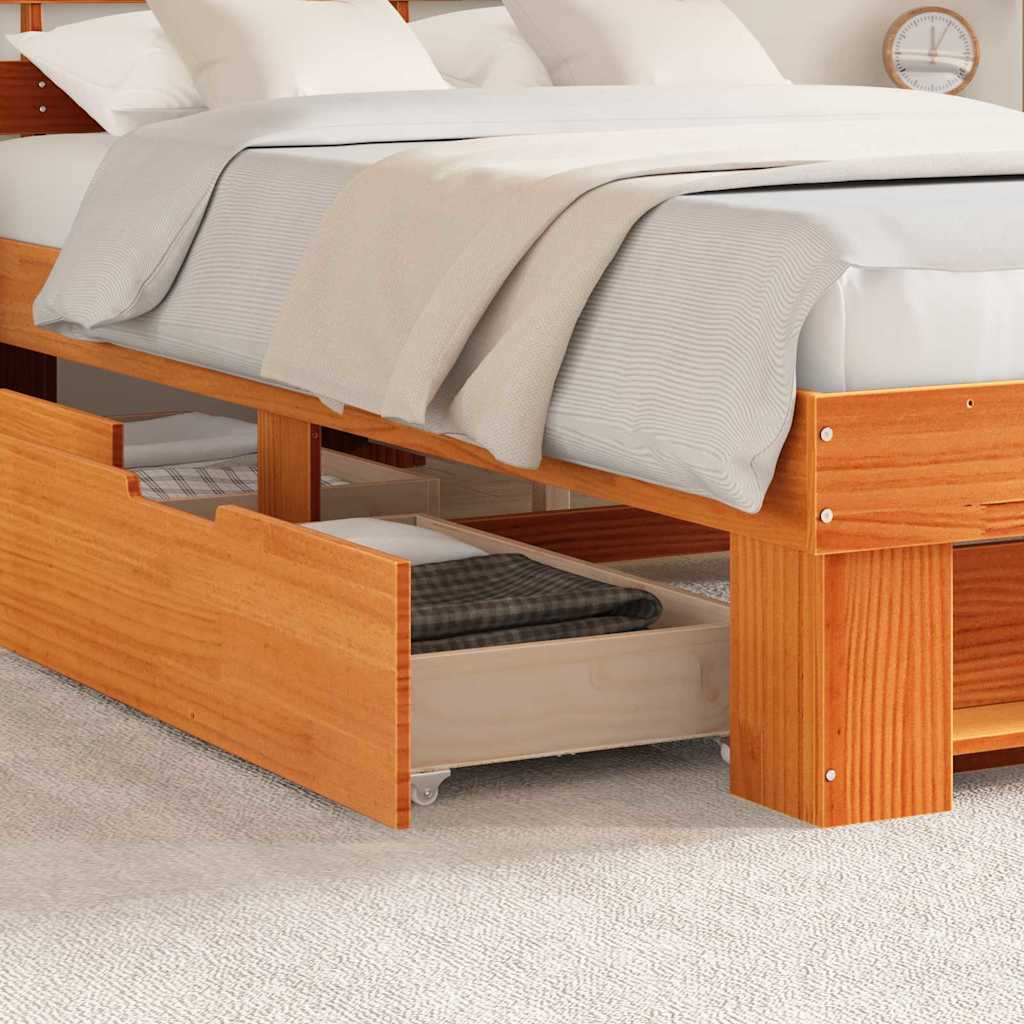 Bedframe met lade Wasbruin 135 x 190 cm Massief grenenhout is nu te koop bij PeponiXL, paradijselijk wonen!