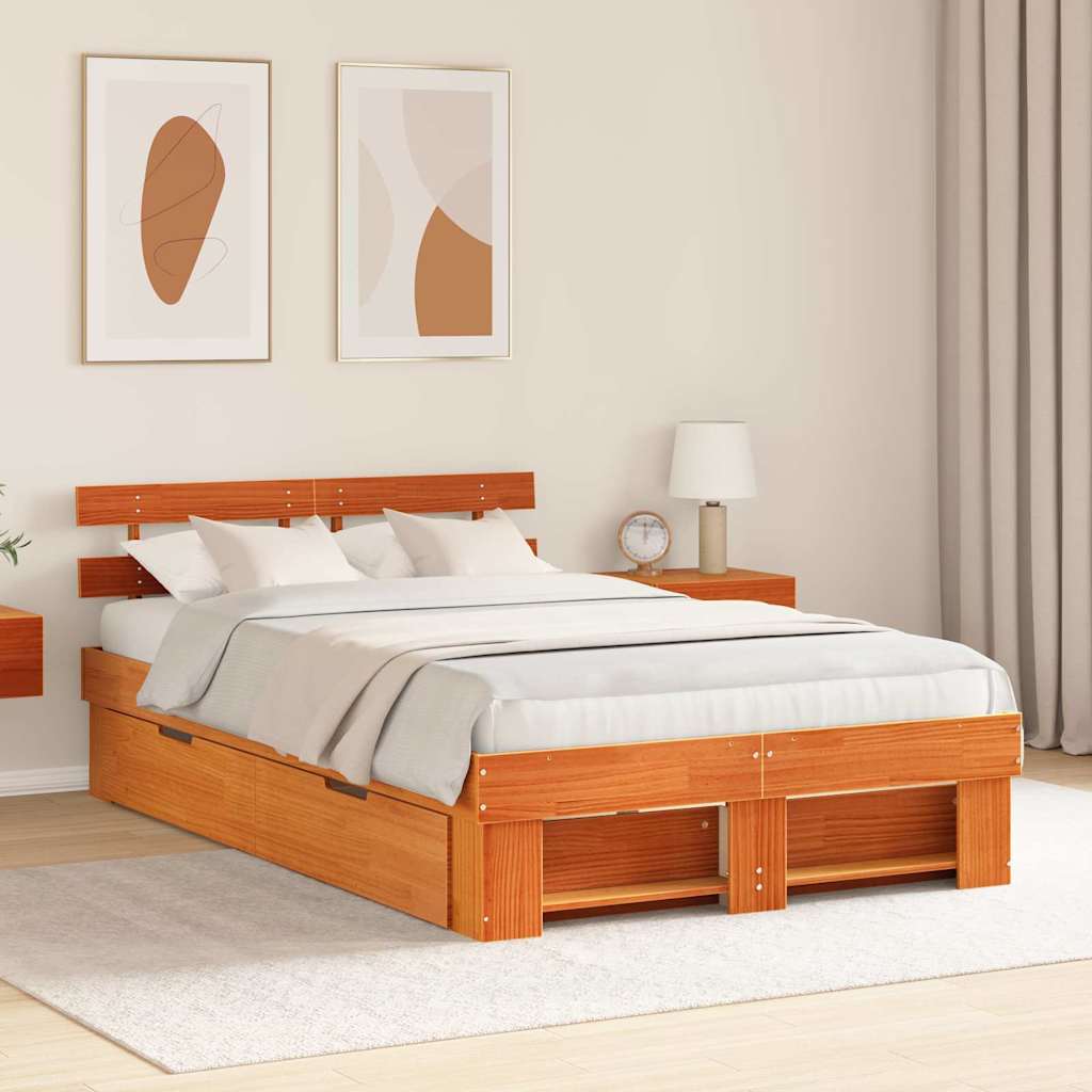 Bedframe met lade Wasbruin 135 x 190 cm Massief grenenhout is nu te koop bij PeponiXL, paradijselijk wonen!
