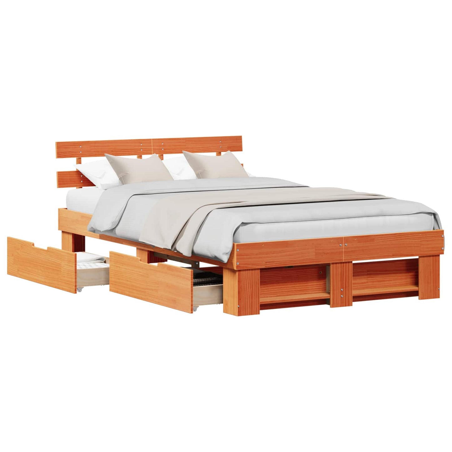 Bedframe met lade Wasbruin 135 x 190 cm Massief grenenhout is nu te koop bij PeponiXL, paradijselijk wonen!