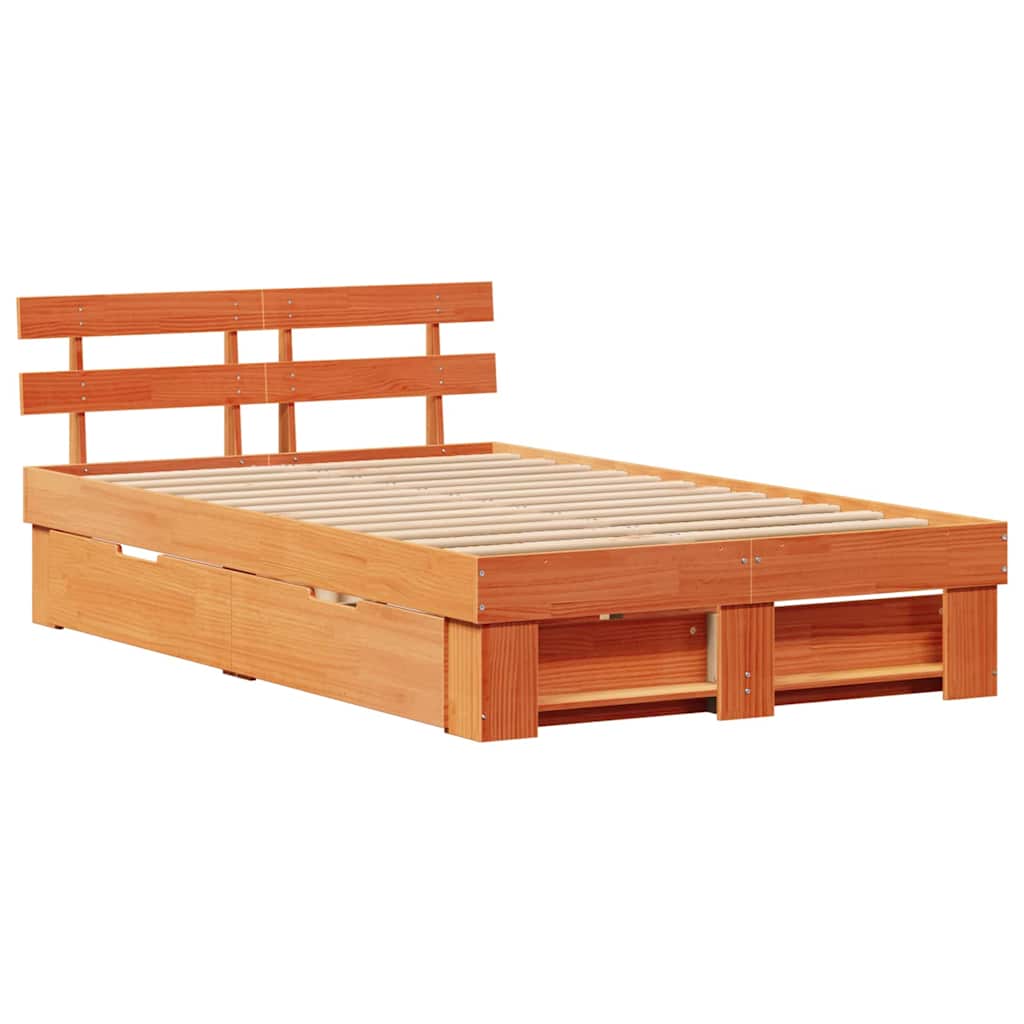 Bedframe met lade Wasbruin 135 x 190 cm Massief grenenhout is nu te koop bij PeponiXL, paradijselijk wonen!
