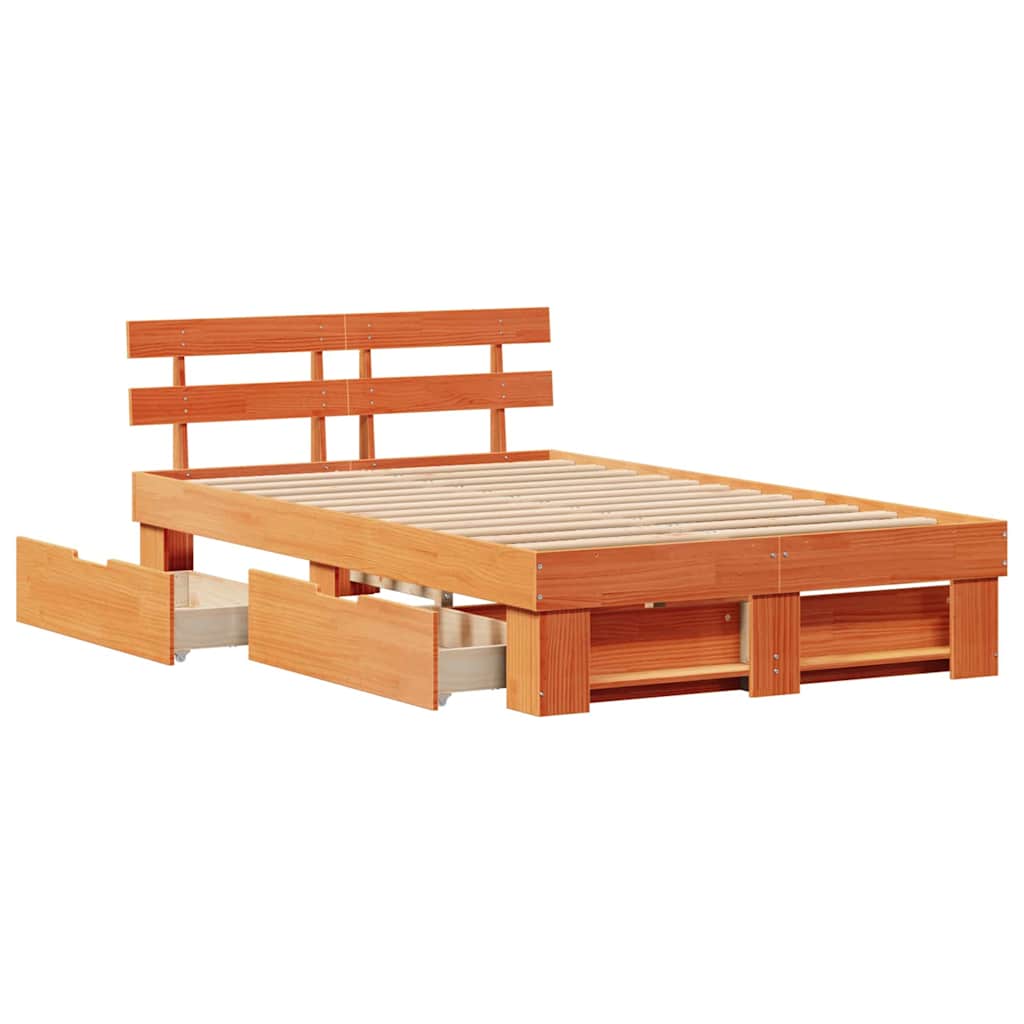 Bedframe met lade Wasbruin 135 x 190 cm Massief grenenhout is nu te koop bij PeponiXL, paradijselijk wonen!