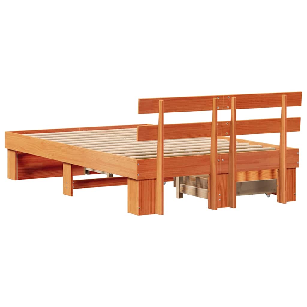 Bedframe met lade Wasbruin 135 x 190 cm Massief grenenhout is nu te koop bij PeponiXL, paradijselijk wonen!