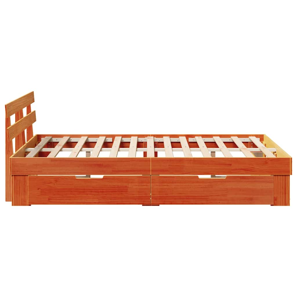 Bedframe met lade Wasbruin 135 x 190 cm Massief grenenhout is nu te koop bij PeponiXL, paradijselijk wonen!