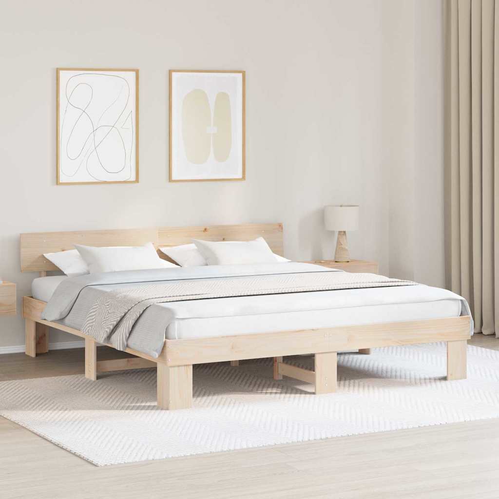 Bedframe met hoofdeinde Bruin 200 x 200 cm Massief grenenhout is nu te koop bij PeponiXL, paradijselijk wonen!